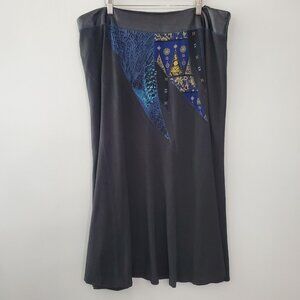 Koos of Course Mixed Media Leather Trim A Line Skirt Size 22W Boho Art To Wear